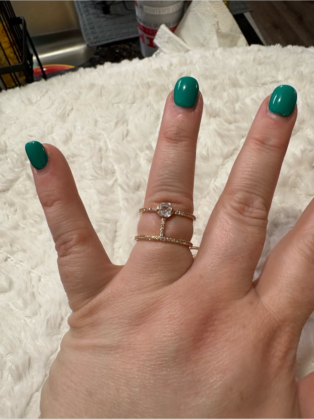 henri bendel Gold T-Bar Double Band Ring with Clear Stone